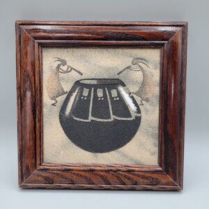 Navajo Sandpainting Wall Art In Wooden Frame Signed 8 x 8